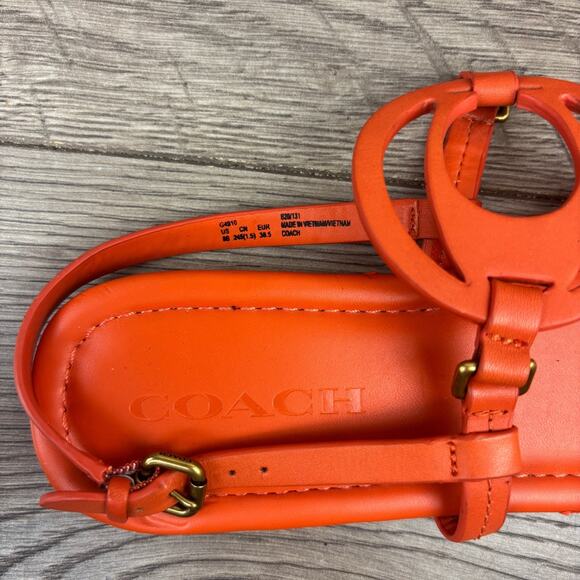 Coach Jeri Thong Sandals Women's Size 8 Orange Leather Logo Flats G4910 - Picture 9 of 16